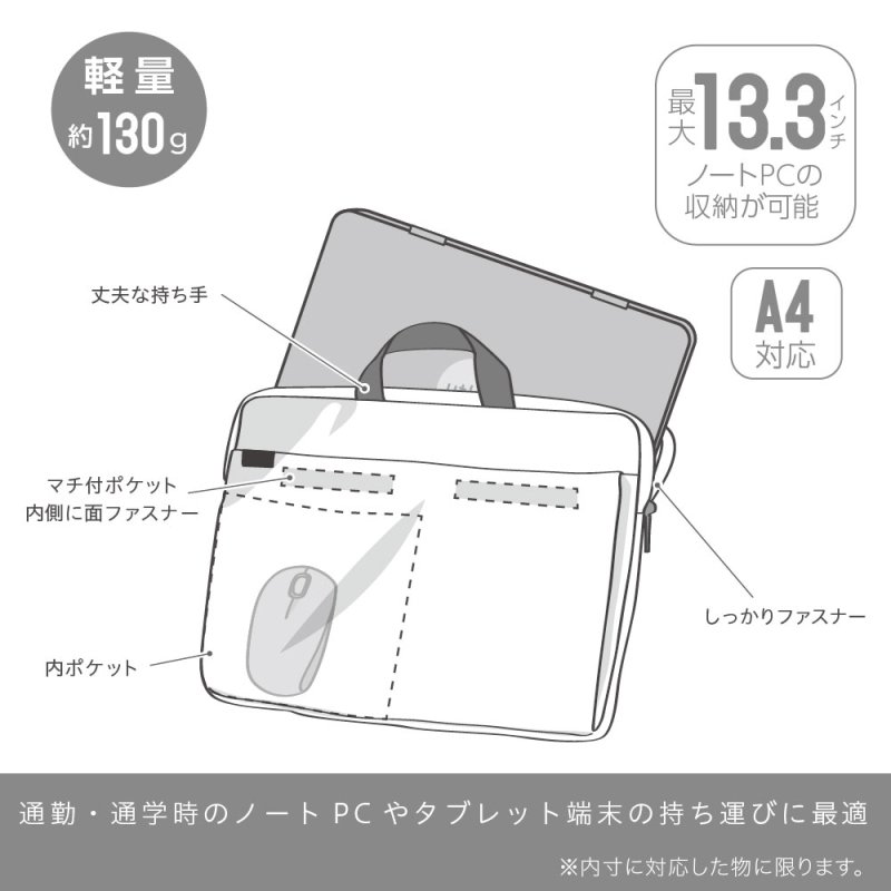 画像9: ノートPC軽量ケース ユートリム 極厚クッション付13.3インチ (9)